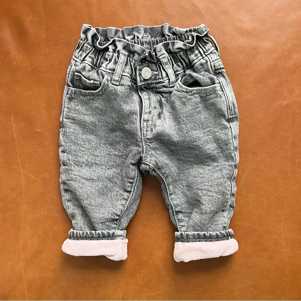 GAP Baby Girls Fleece Lined Mom Jeans, 12-18mo